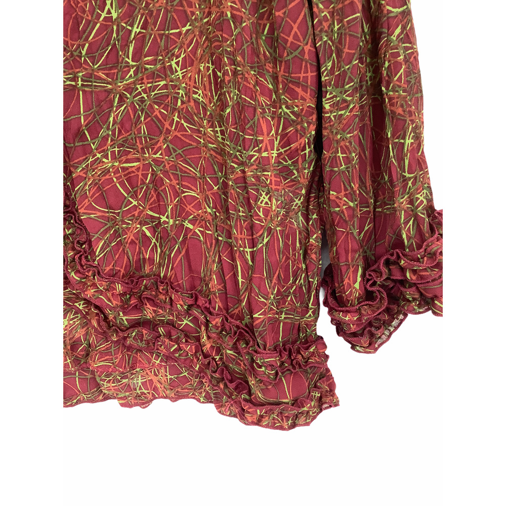 Agora Mauve Rose Geometric Ruffled Blouse Medium - Picture 4 of 9